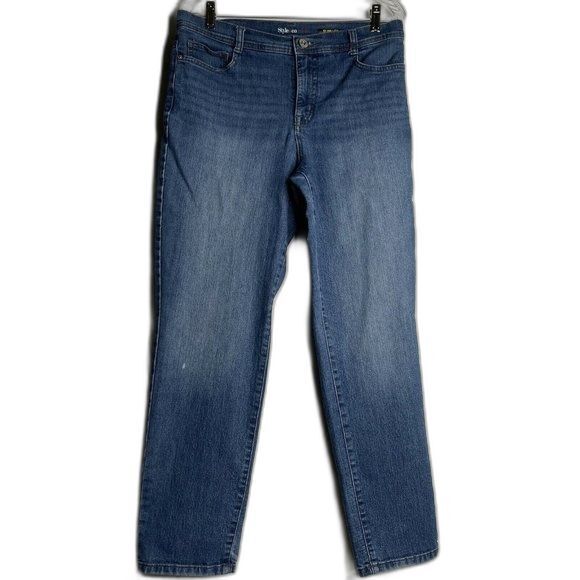 Style Co Womens Slim Leg Jeans High Rise Dark Blue Size 16 32x27.5 No Tag - Picture 1 of 6